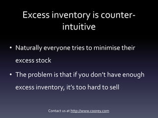 Excess inventory is counter-
              intuitive

• Naturally everyone tries to minimise their
  excess stock

• The p...