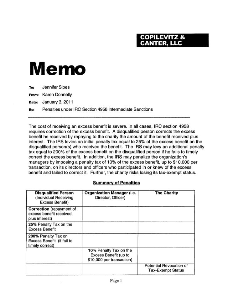 Excess benefit memo 1 32011
