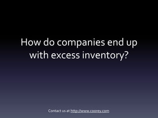 How do companies end up
 with excess inventory?




     Contact us at http://www.coorey.com
 