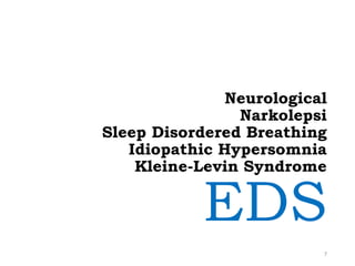 Neurological
Narkolepsi
Sleep Disordered Breathing
Idiopathic Hypersomnia
Kleine-Levin Syndrome
EDS
7
 