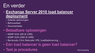 Exchange Server 2010 load balancer
deployment




                                     #ExchangeDag
 