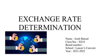 EXCHANGE RATE
DETERMINATION
Name : Ansh Bansal
Class/Sec : XII-E
Board number :
School : Lancer’s Convent
Year : 2021-2022
 