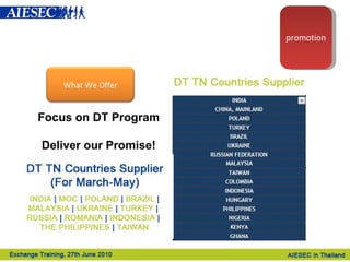 Focus on DT Program Deliver our Promise! promotion What We Offer promotion 