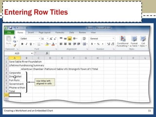 Entering Row Titles




Creating a Worksheet and an Embedded Chart   11
 