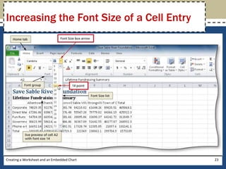 Increasing the Font Size of a Cell Entry




Creating a Worksheet and an Embedded Chart   23
 
