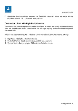 Api Excipient Compatibility Excipient Compatibility Matrix-Tadalafil API (CAS 171596-29-5) in Oral ...