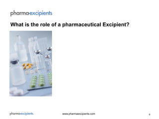 6www.pharmaexcipients.com
What is the role of a pharmaceutical Excipient?
 