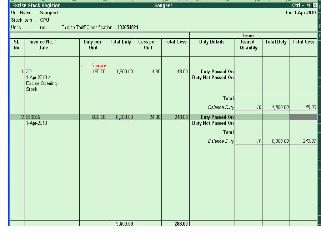 Excise duty accounting entries