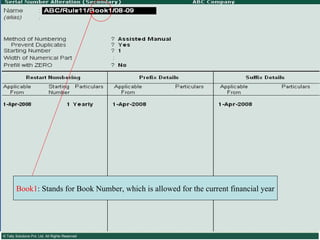 Book1 : Stands for Book Number, which is allowed for the current financial year 
