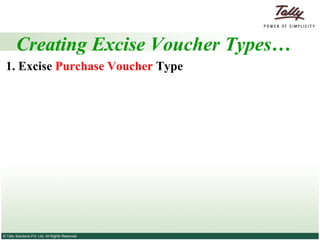 Creating Excise Voucher Types… 1. Excise  Purchase Voucher  Type 