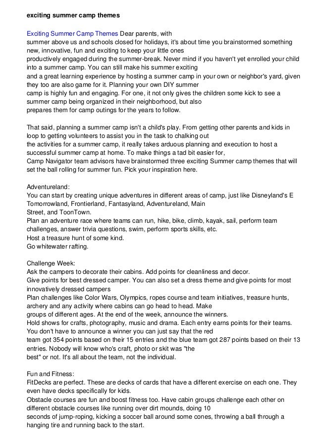Exciting Summer Camp Themes