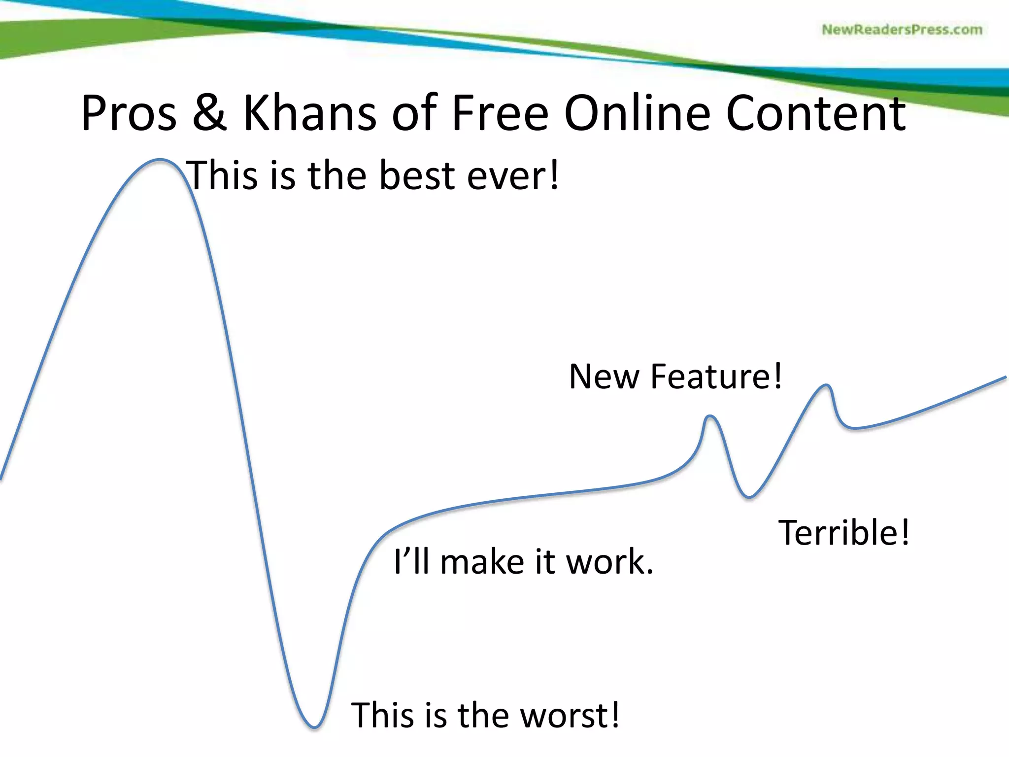Pros & Khans of Free Online Content
This is the best ever!

New Feature!

I’ll make it work.

This is the worst!

Terrible!

 