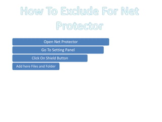 Open Net Protector
Go To Setting Panel
Click On Shield Button
Add here Files and Folder

 