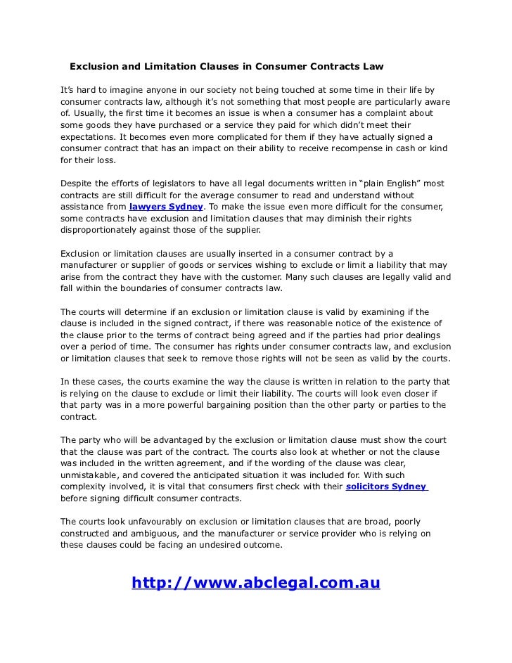 Exclusion and Limitation Clauses in Consumer Contracts Law