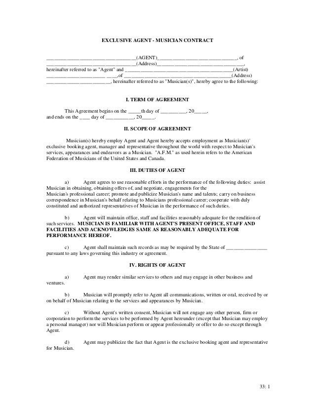 8 Booking Agent Contract Templates Free Word Pdf
