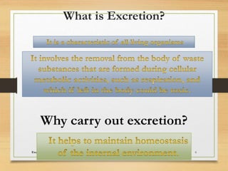 What is Excretion?
Excretion in Plants 6
Why carry out excretion?
 
