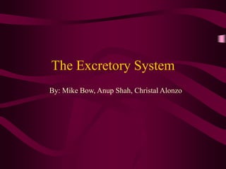 The Excretory System
By: Mike Bow, Anup Shah, Christal Alonzo
 