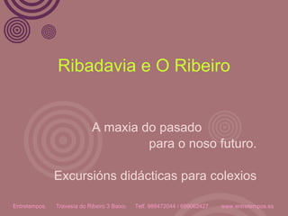 Ribadavia e O Ribeiro A maxia do pasado  para o noso futuro. Excursións didácticas para colexios Entretempos.  Travesía do Ribeiro 3 Baixo.  Telf. 988472044 / 699062427  www.entretempos.es 