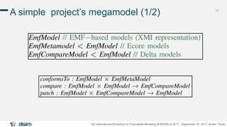 14
3rd International Workshop on Executable Modeling at MODELS 2017 - September 18, 2017, Austin, Texas
A simple project’s...