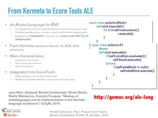 Model Execution: Past, Present and Future
Benoit Combemale @ EXE’18, October, 2018
From Kermeta to Ecore Tools ALE
open cl...