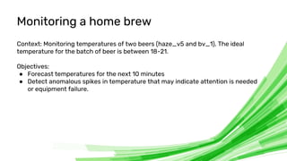 © 2020 InfluxData. All rights reserved. 10
Context: Monitoring temperatures of two beers (haze_v5 and bv_1). The ideal
tem...