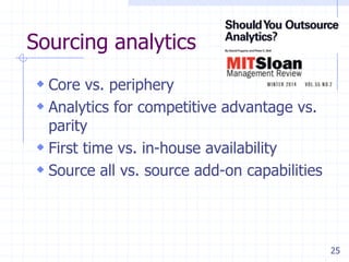 Sourcing analytics
 Core vs. periphery
 Analytics for competitive advantage vs.

parity
 First time vs. in-house availa...