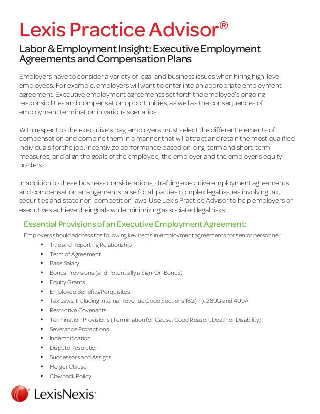 Labor  Employment Insight Executive Employment Agreements And Compe