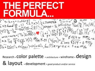 Research +

color palette + architecture + wireframe + design

& layout + development + good product and/or service

 