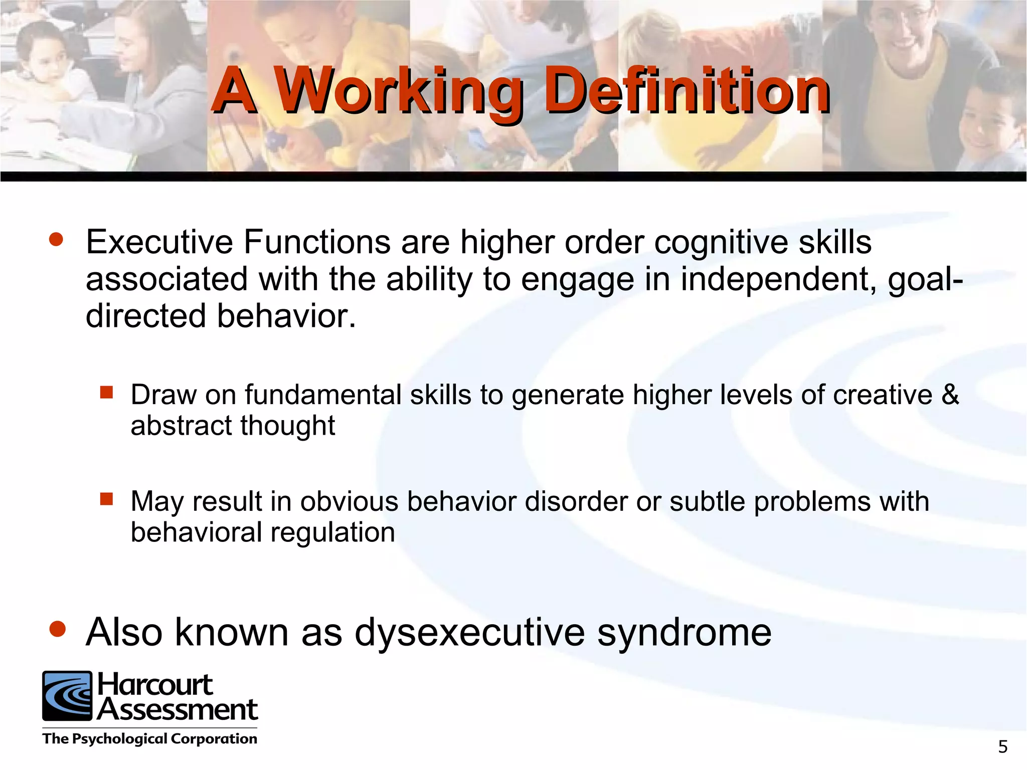 Executive functioning assessment in psychoeducational domains ppt