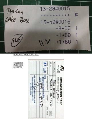 HOKKAIDO PACKAGING BOX
THYPHOID
INJECTION
RECEIPTS
 