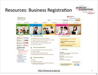 Resources:	
  Business	
  RegistraOon




                  hCp://www.acra.gov.sg   50

                                  ...