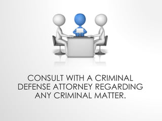 CONSULT WITH A CRIMINAL 
DEFENSE ATTORNEY REGARDING 
ANY CRIMINAL MATTER. 
 