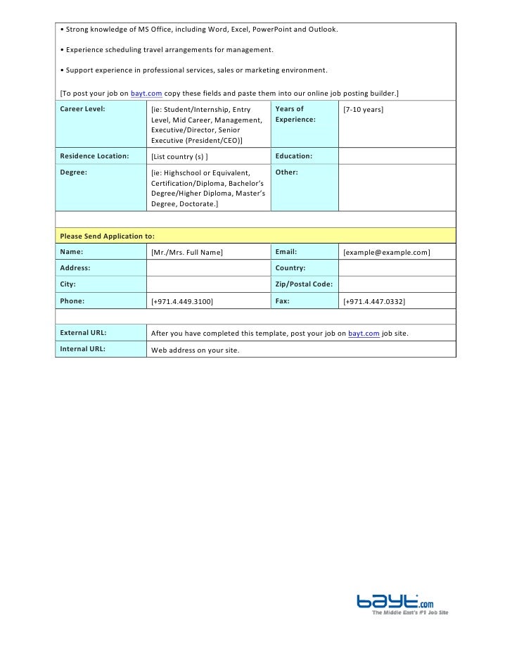 Executive Assistant Job Description Template By Bayt