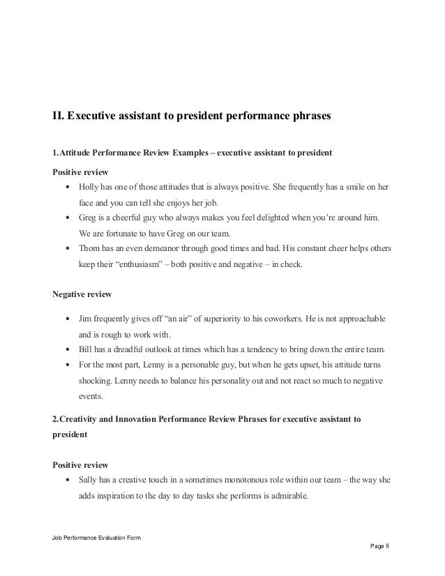 Executive Assistant To President Performance Appraisal Executive Assistant To President Performance Appraisal