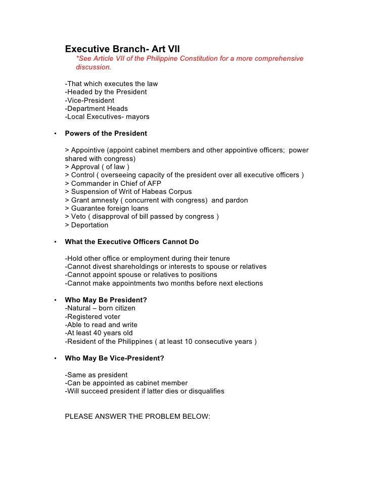 Printables Executive Branch Worksheet executive branch art vii see article of the philippine constitution for a more