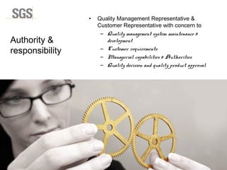 Copyright 2014 © DWI
Authority &
responsibility
• Quality Management Representative &
Customer Representative with concern to
– Quality management system maintenance &
development
– Customer requirements
– Managerial capabilities & Authorities
– Quality decision and quality product approval
 