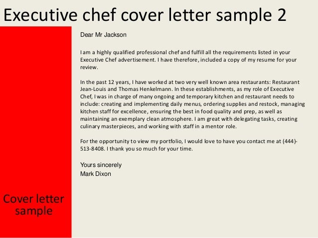 Executive chef cover letter