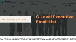 C-Level Executive
Email List
MAILING DATA SOLUTIONS
SALES@MAILINGDATASOLUTIONS.COM|WWW.MAILINGDATASOLUTIONS.COM
 