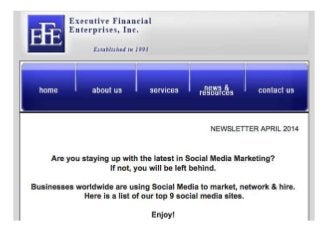 Executive Financial Enterprises April Newsletter