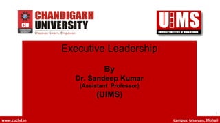 1
www.cuchd.in Campus: Gharuan, Mohali
Executive Leadership
By
Dr. Sandeep Kumar
(Assistant Professor)
(UIMS)
 
