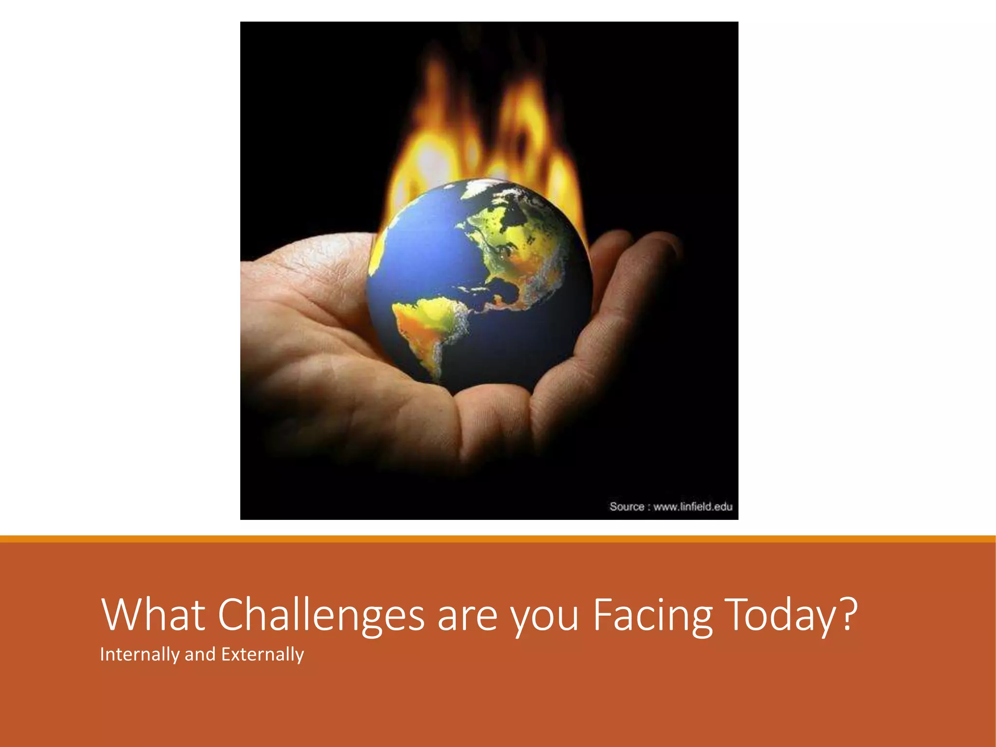 What Challenges are you Facing Today?
Internally and Externally
 