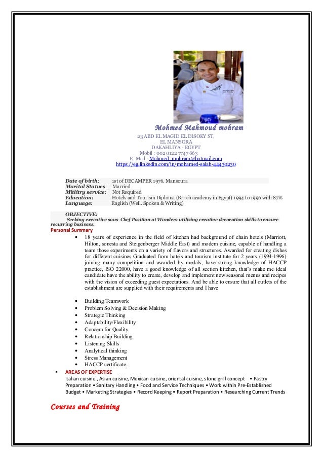 executive sous chef resume