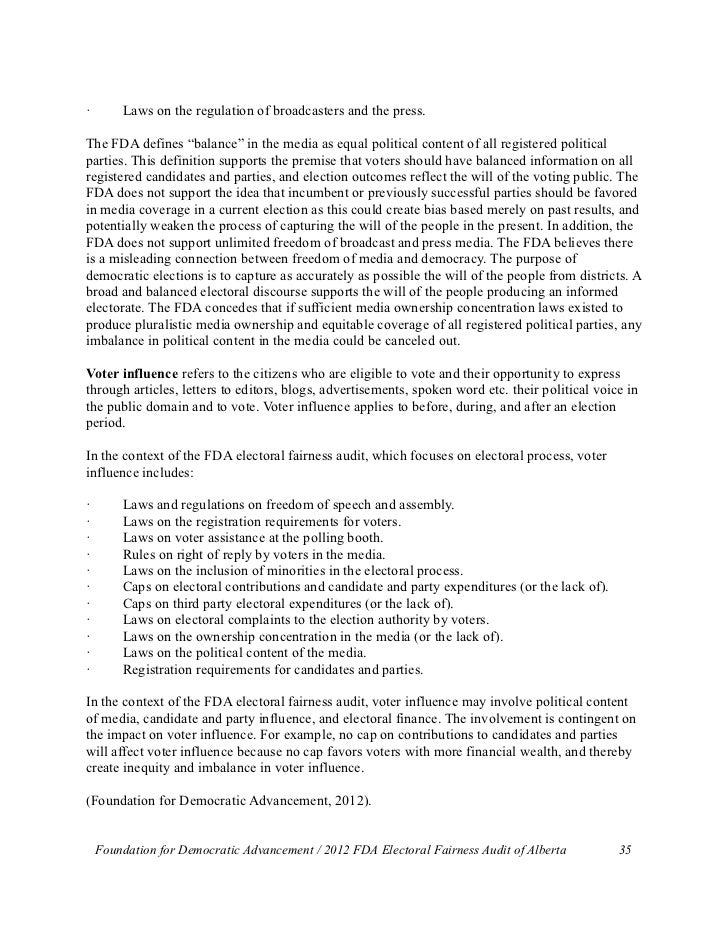 Alberta-- Executive Summary of the 2012 FDA Electoral 