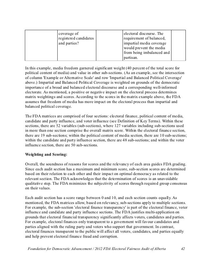 Alberta-- Executive Summary of the 2012 FDA Electoral 
