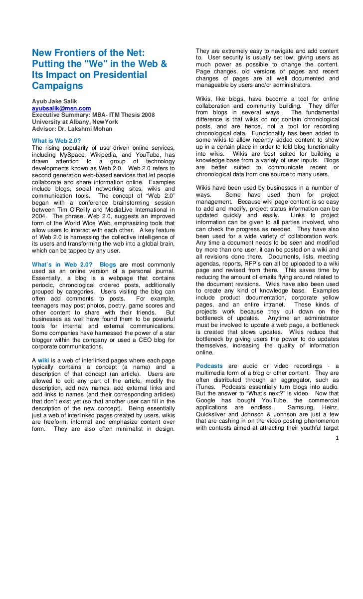 Dissertation executive summaries