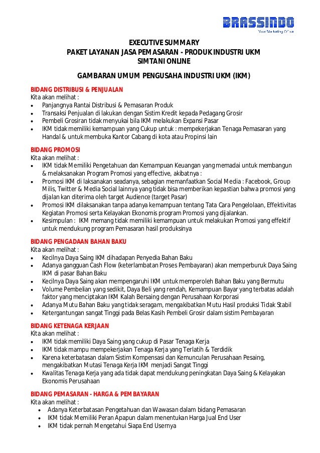 EXECUTIVE SUMMARY - JASA LAYANAN PEMASARAN INDUSTRI UKM 