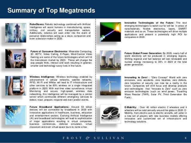 6
Summary of Top Megatrends
Future of Consumer Electronics: Wearable Computing,
3D HDTV, Video Calling, E-Paper, Mind-Cont...