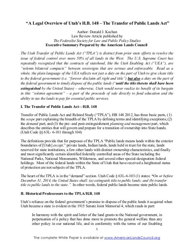 Executive summary of legal analysis of Utah's HB148
