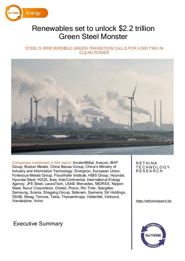 Executive summary for Rethink Energy's Green Steel market forecast PDF
