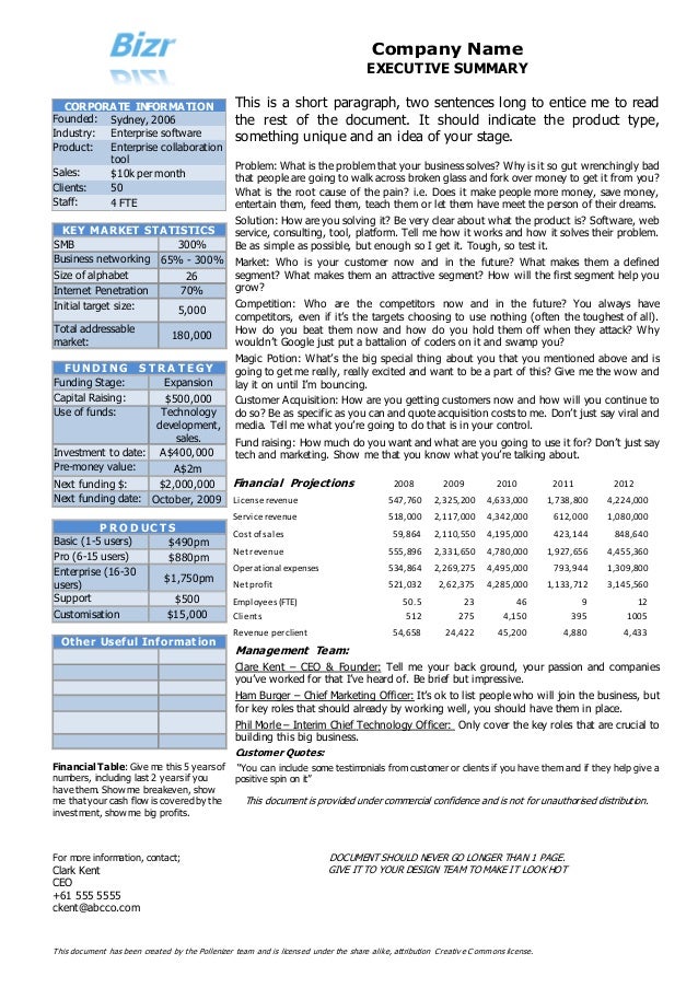 company summary template